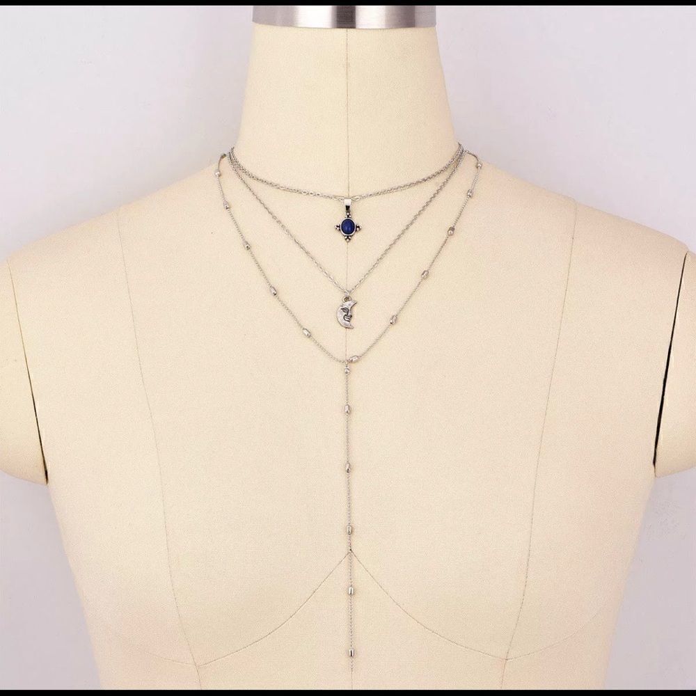 Silver Turquoise Layered Necklace  - Picture 4 of 4